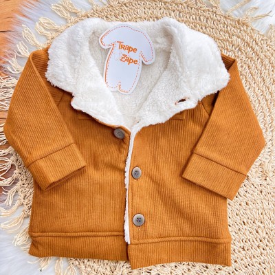 Conj. Casaco Canelado Cotele com Pelinho e Calça de Linho - Ferrugem